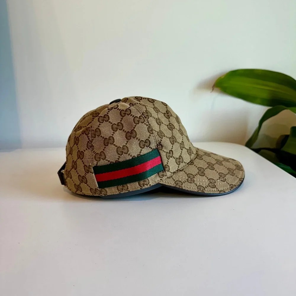 Gucci GG Monogram Canvas Baseball Hat Beige Ebony Green Red Web Stripe Cap - Picture 11 of 15